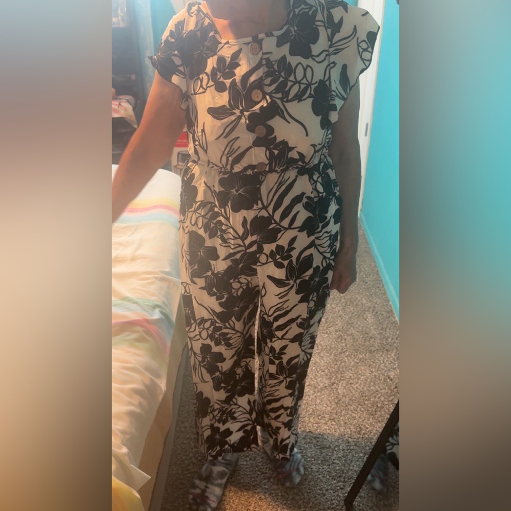 Floral Black and White Jumpsuit